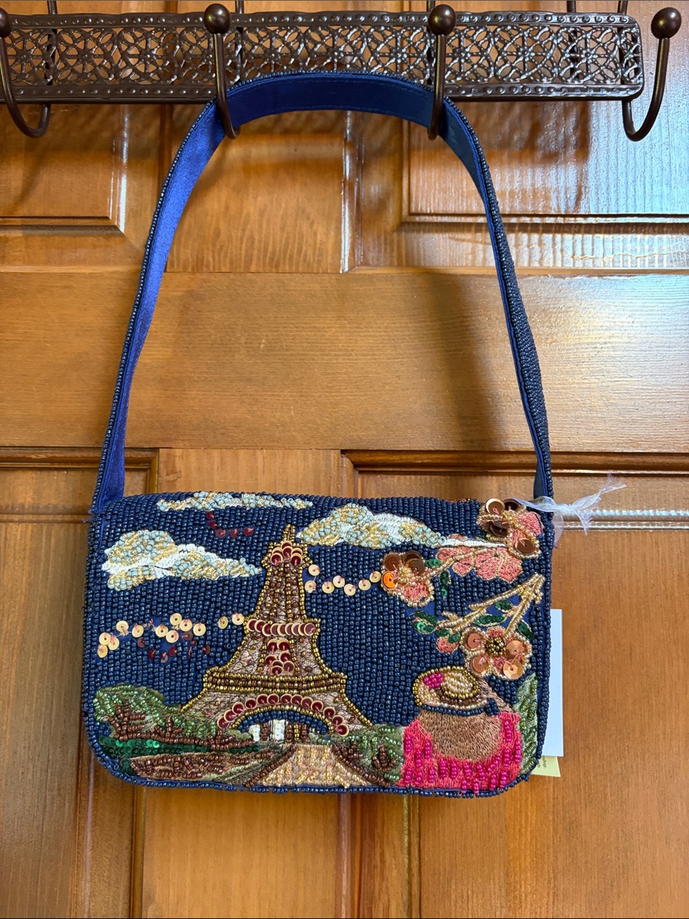 From India to You Beaded Navy Floral & Paris Shoulder Bag